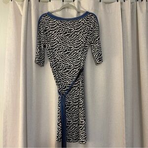 Tory Burch Black and White with Blue Lining belted Dress
